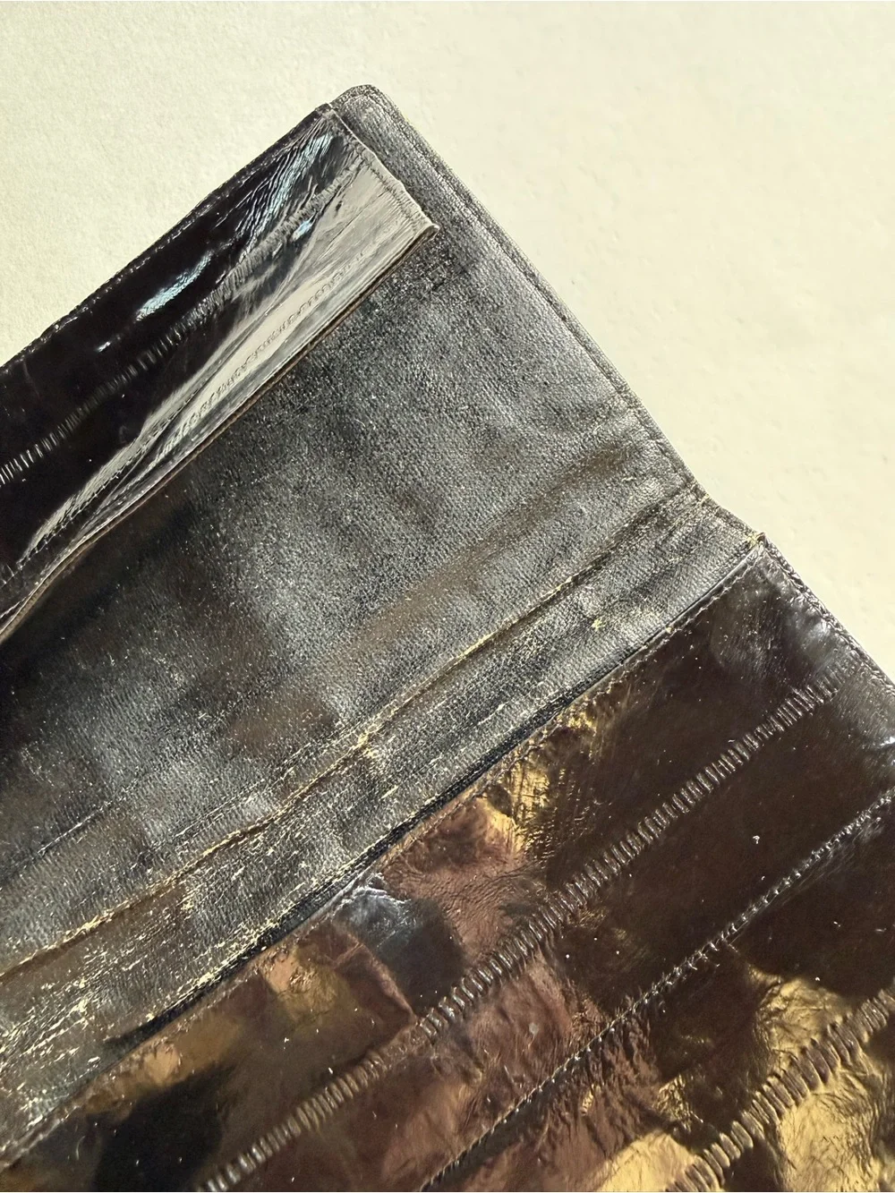 Vintage Black Glossy Eel Leather Long Wallet